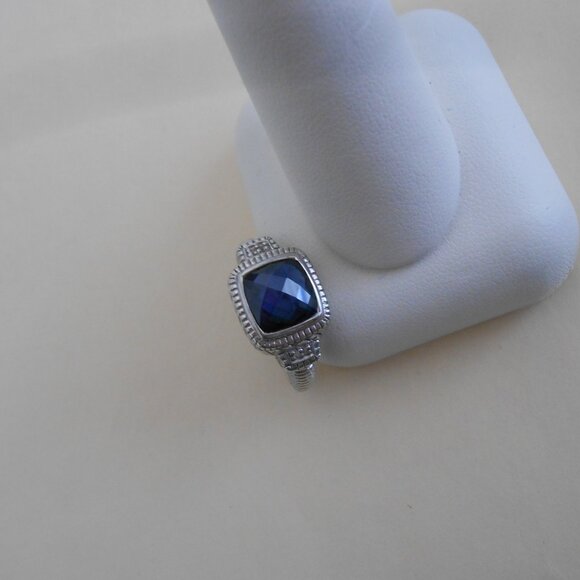 Judith Ripka Sterling Silver Blue Stone Ring Size 7 - Picture 16 of 16